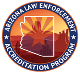 AZ Law Enforcement Accreditation Program logo featuring Arizona map overlayed on moutains.