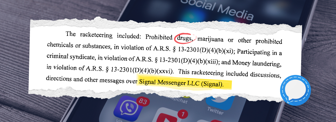 Screenshot of Schettino's Indictment naming Signal Messenger App