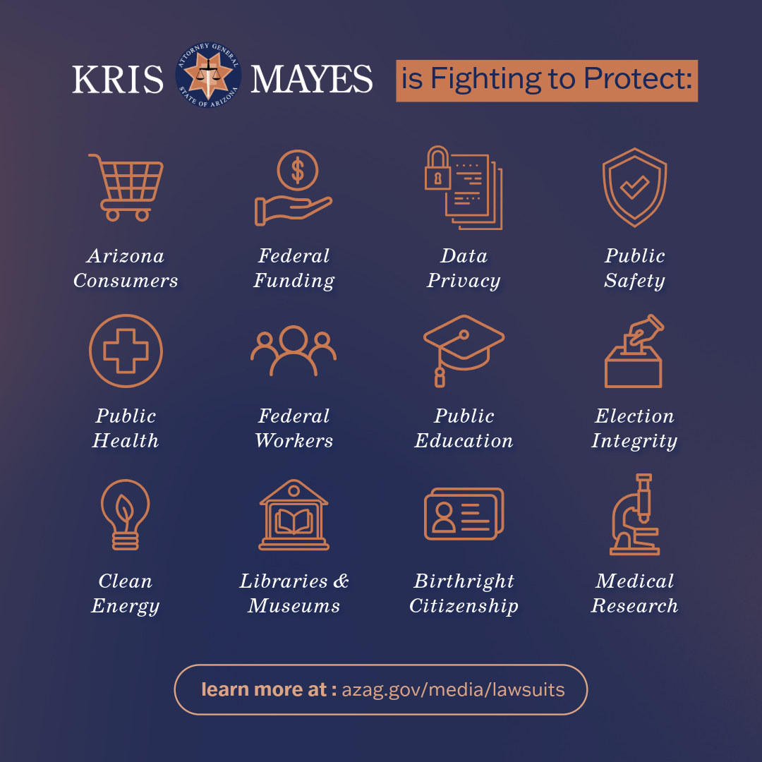 Kris Mayes federal action lawsuit topics