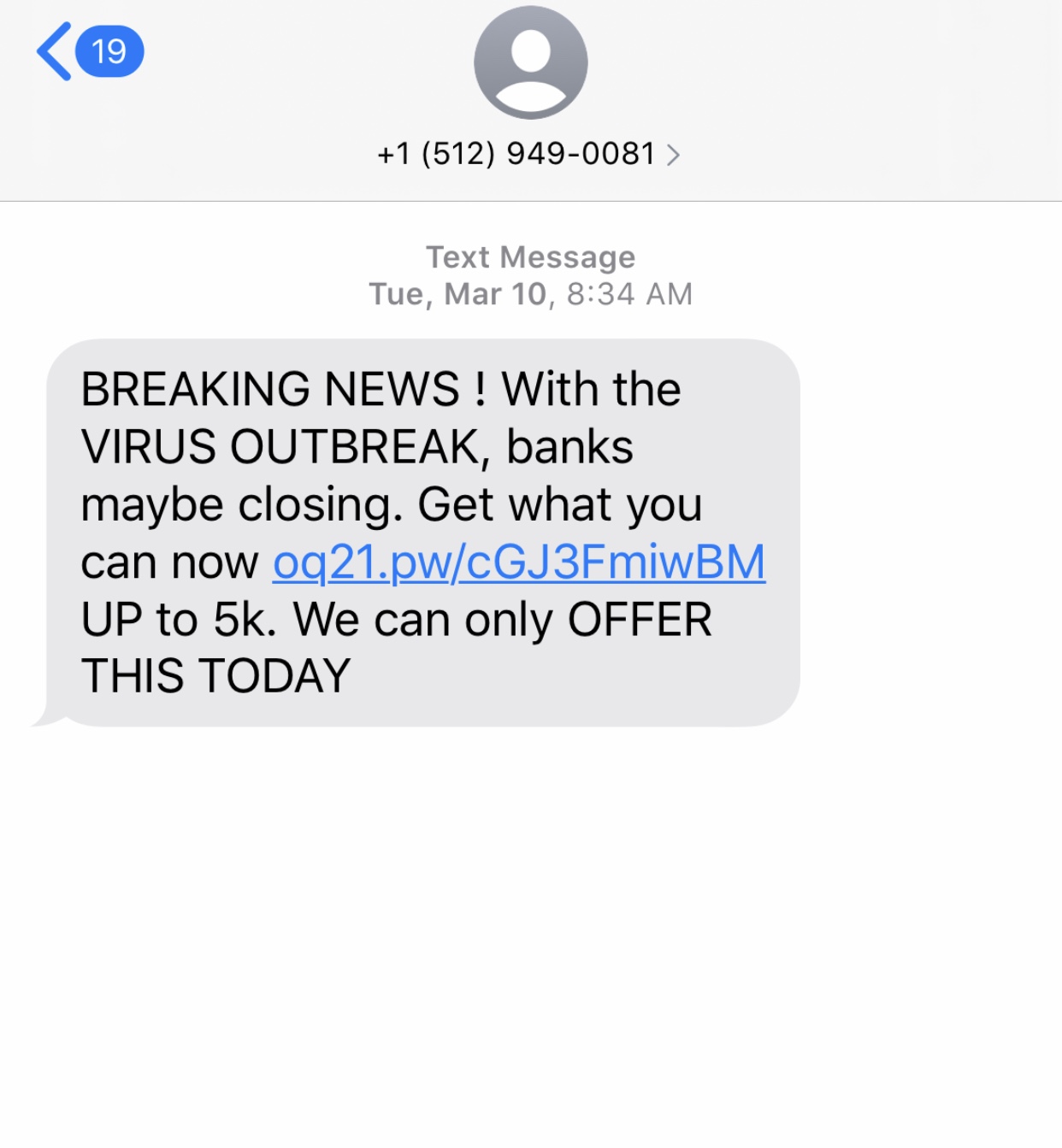 Example of Text msg scam