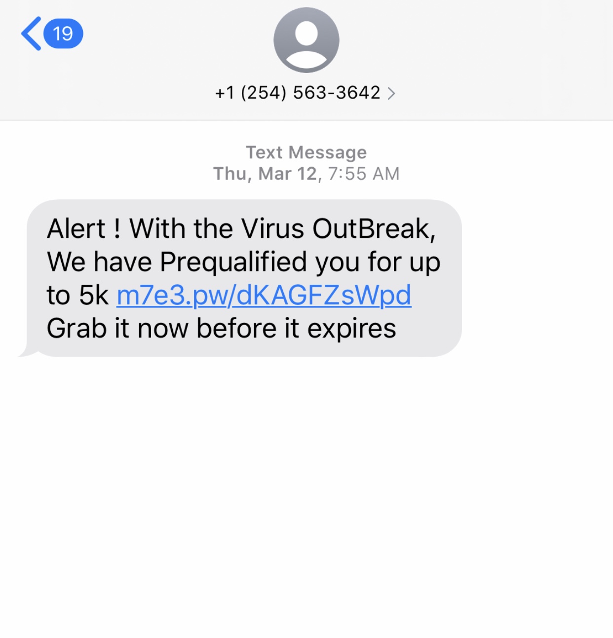 Example of Text msg scam