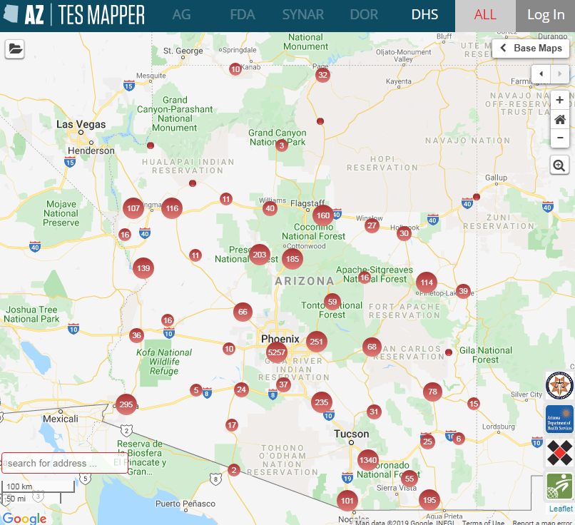 Map of Arizona with retailers.