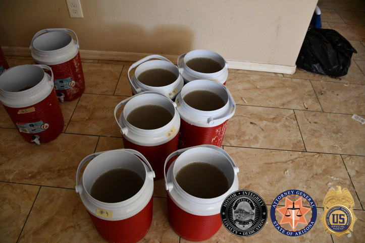 Photos of seized drugs and drug manufacturing materials 
