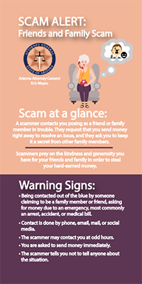 Two toned Friends and Family Scam flyer
