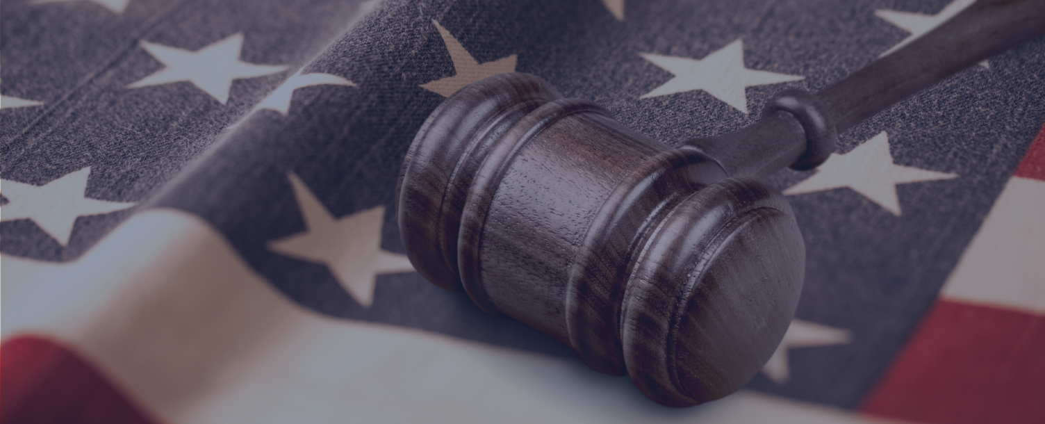 Flag with a gavel on it.